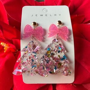 🎄🎀🎄Pink Glitter Christmas Tree Earrings🎄🎀🎄 NWT 🎄🎀🎄